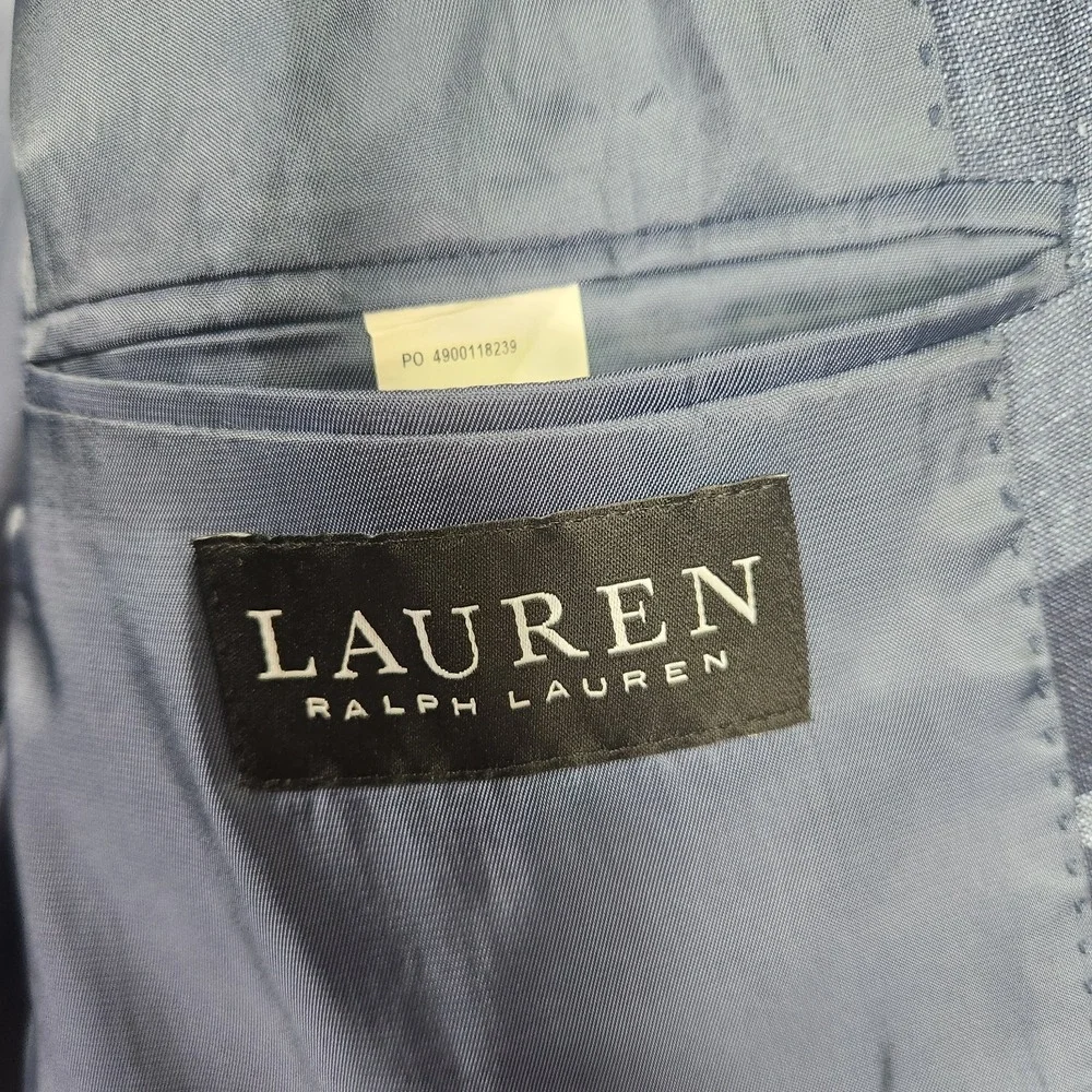 Lauren Ralph Lauren Blazer Mens 46R Blue Plaid Linen Preppy Old Money Classic